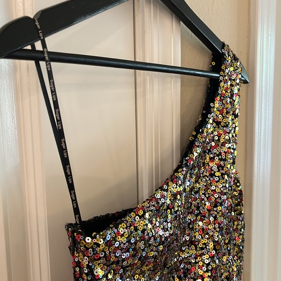 ✨ Vintage Circa 2004 Asymmetrical Sequin One Shoulder Mini Dress , Size: S - Picture 10 of 17